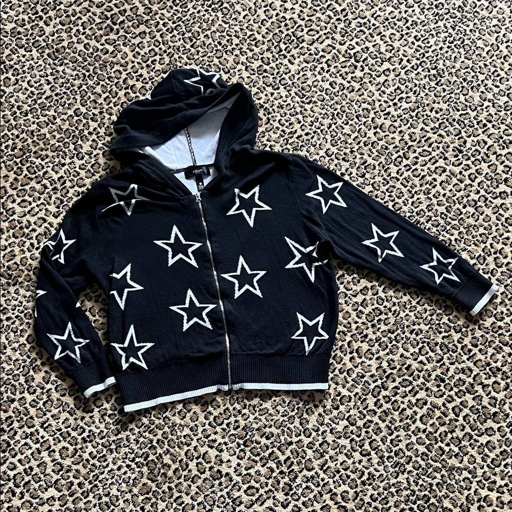 Aqua Girls Size Large Black Star Zip-Up Hoodie